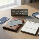 Payment card, identity document and calendar arranged as a cashout workflow